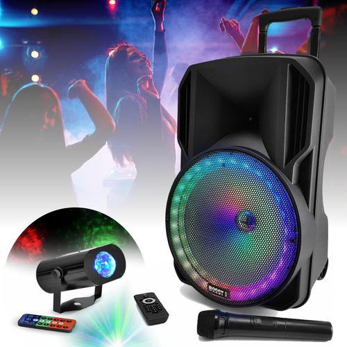 Enceinte Portable Bluetooth USB Karaoke Autonome BOOST-12RGB-700 Sur Batterie Avec Micro sans fil - Jeu Lumière PARTY-MINIWAVE