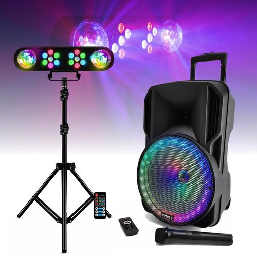 Enceinte Bluetooth USB Autonome BOOST-12RGB-700 Sur Batterie Avec Micro sans fil - Pack Lumière Projecteurs PAR Astro RGB Soirée