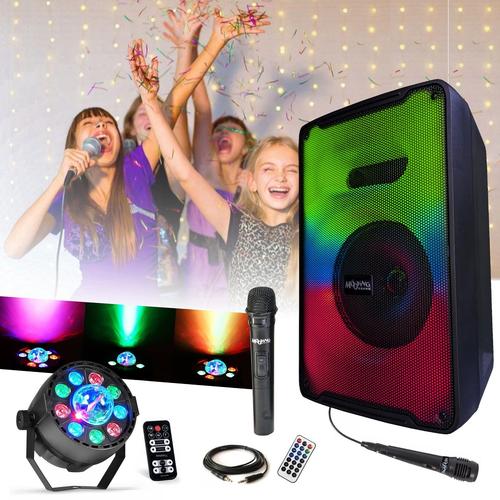 MOOVING LIGHT & SOUND - Enceinte nomade enfant Karaoke Bluetooth sur batterie KARA-MOOV500 - 2 Micros - Jeu de lumière projecteur