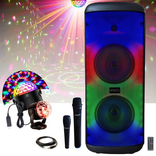 MOOVING LIGHT & SOUND - Enceinte Bluetooth Portable sur batterie Karaoke ELECTRO-SOUND600 - 2 Micros - Jeu Lumière Disco