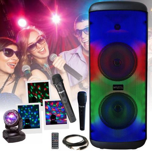 MOOVING SOUND - Enceinte Karaoke Bluetooth Lumineuse sur batterie 600W ELECTRO-SOUND600 TWS USB - 2 Micros - Mini Lyre Astro