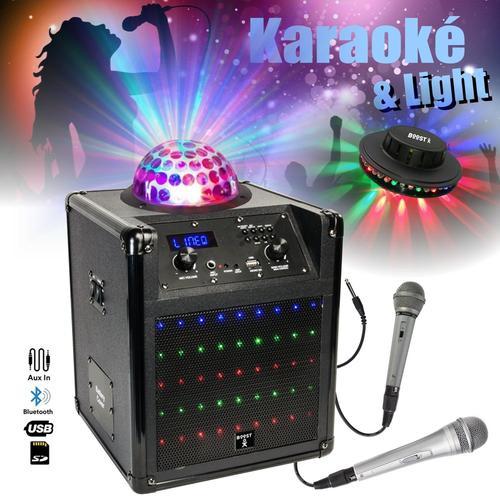 Enceinte Mobile Autonome Karaoke Boost Kubeled Bluetooth / USB - Lumière Astro Intégrée - 2 Micros - 1 Jeu de Lumière UFO