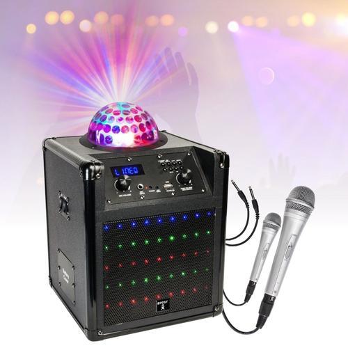 Enceinte sans fil Karaoke Enfant BOOST-KUBELED-BK Bluetooth USB - Jeu de Lumière Astro intégré - 2 Micros - Télécommande - Soirée