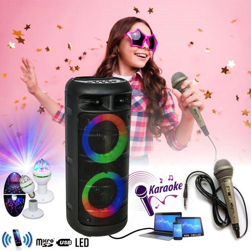 Enceinte Karaoke Enfant USB Bluetooth Portable PARTY ALFA-2600 200W Lumineuse - Jeu de lumière - Micro - Fête Anniversaire Boum