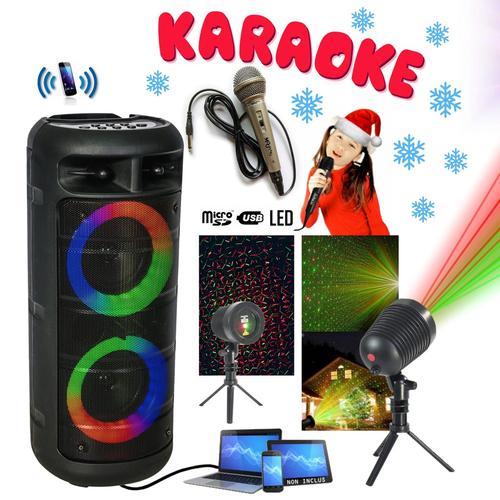 Enceinte portable sur Batterie enfant Karaoké PARTY ALFA-2600 USB Bluetooth 200W - Micro - Jeu de Lumière extérieur Noël - Fête