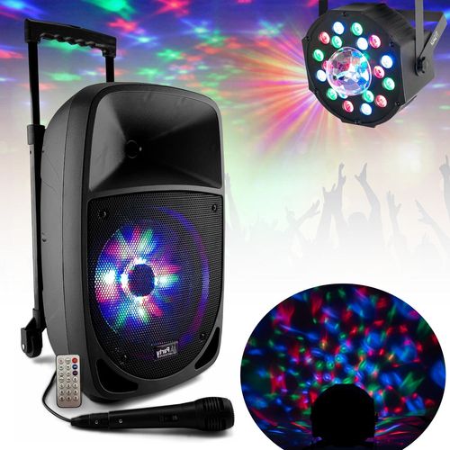 Pack Karaoké PARTY-8LED Enceinte Nomade USB SD FM MP3 Bluetooth 300W - Projecteur 2-en-1 Musique Fête Soirée Cadeau