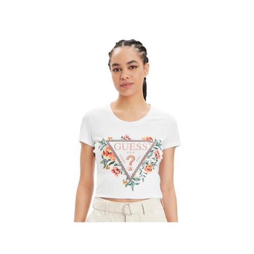 T Shirt Guess Flowers Femme Blanc