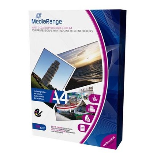 MediaRange MRINK106 - Papier photo A4 - 120g/m² - Mat - Pack de 100 feuilles - Pour imprimante laser