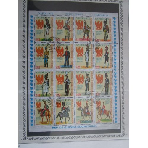 Bloc De 16 Timbres Oblitérés Guinée Equatorial Uniformes Militaires De Napoleon 1977