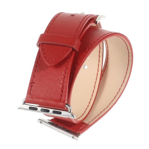 Bracelet De Montre En Cuir Rouge Double Ring Pour Apple Watch De 42 Mm