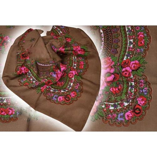 Foulard Russe Fleurs Châle De Russie Tissu Traditionel Folk Echarpe Étole Souvenir Cadeau  