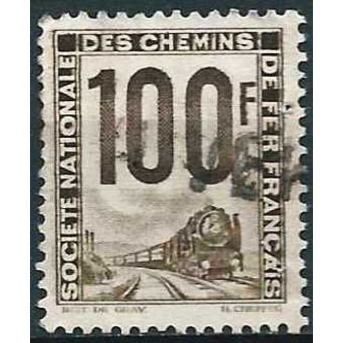 France 1944, Bel Exemplaire Timbre Pour Petits Colis, Locomotive À Vapeur, 100f. Gris Brun Foncé, Yv. 22, Obli. Tbe