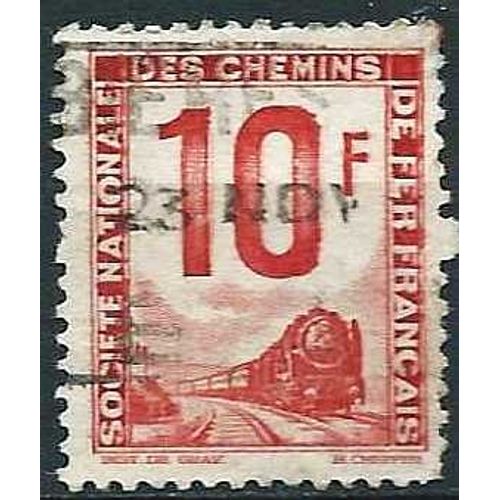 France 1944, Bel Exemplaire Timbre Pour Petits Colis, Locomotive À Vapeur, Yv. 10, 10f. Rouge, Obli. Tbe