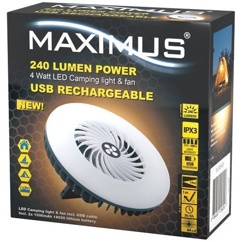 Lampe Ventilateur De Camping 4 W 200 Lm Blanc Gris