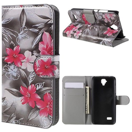Etui Portefeuille Motif Fleurs Rouges Pour Huawei Y5 Rabat Latéral Articulé