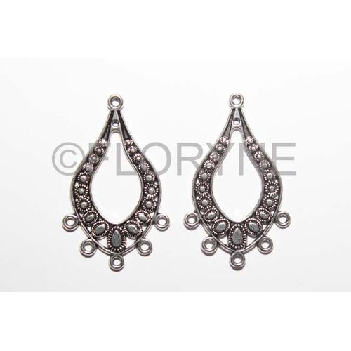 2 Intercalaires Connecteurs Chandelier En Métal Argenté 5 Rangs 29x47mm