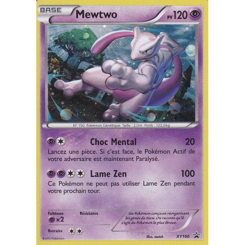 Carte Pokemon Mewtwo - Xy100 - Promo - Holo Rare - 120 Pv - Francaise -