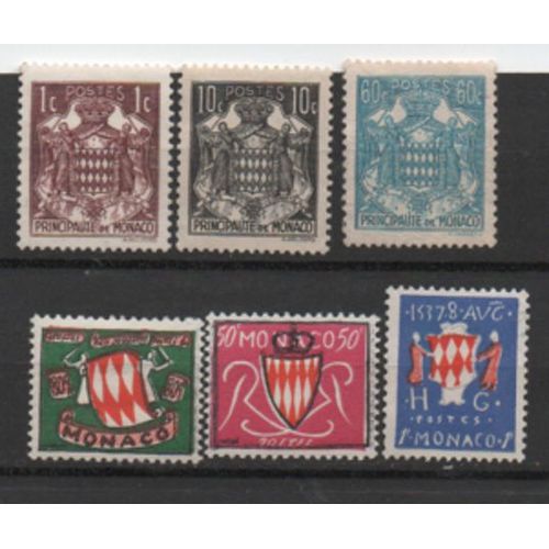 Monaco: Lot De 6 Timbres Représentant Les Armoiries De La Principauté.