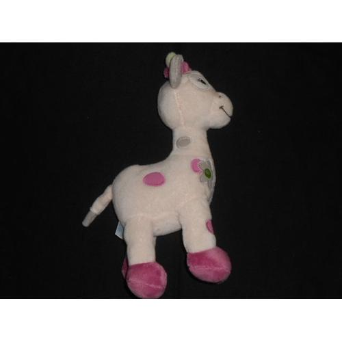 Doudou Peluche Girafe Lola Rose Gris Vert  - Motif Fleur Grise Et Verte  - Arthur Et Lola - 25 Cm - Bebisol