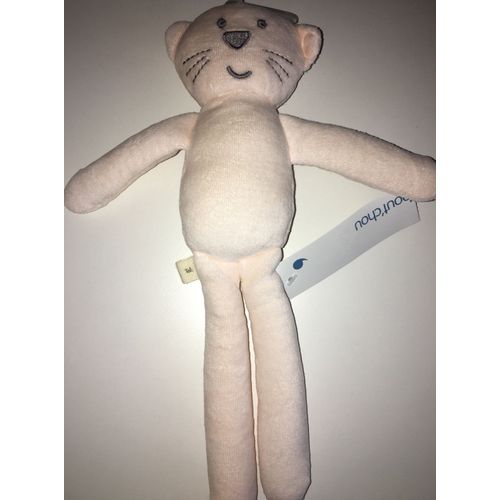 Doudou Chat Rose Bout'chou Yeux Moustaches Bouche Gris Peluche Jouet Eveil Naissance Bebe Enfant