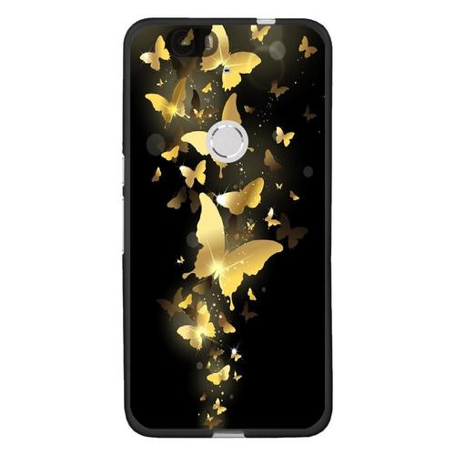 Coque Souple Pour Google Nexus 6p Avec Impression Motifs Papillons Dorés