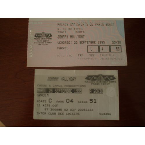 Tckets De Spectacle Du Popb De Paris De 1995 De Johnny Hallyday.