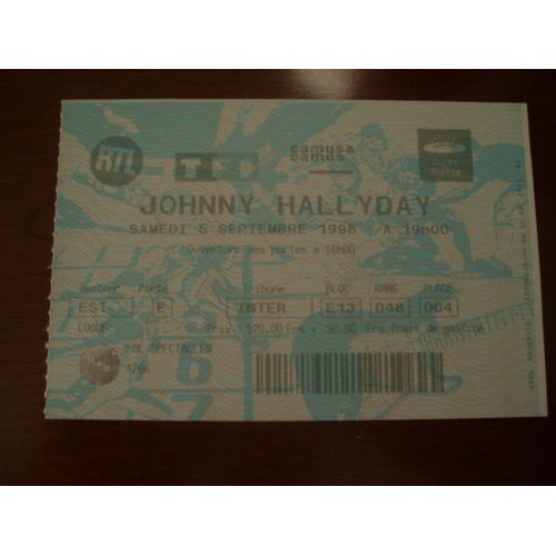Ticket De Spectacle Du Stade De France De 1998 De Johnny Hallyday.