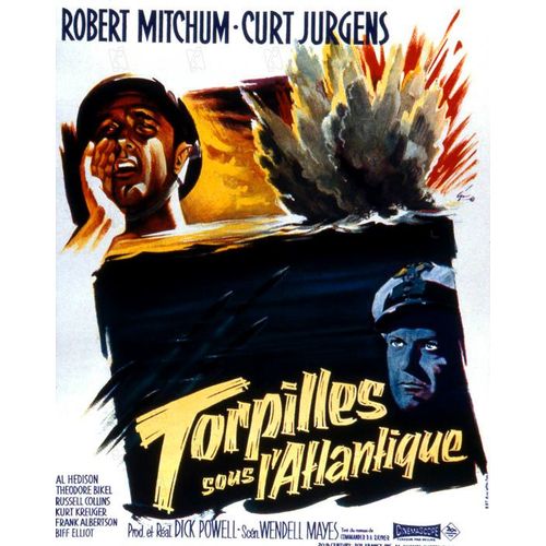 Torpilles Sous L'atlantique /The Enemy Below -Véritable Affiche De Cinéma Pliée - Format 40x60 Cm - De Dick Powell Avec Robert Mitchum, Curd Jürgens, Clint Eastwood, David Hedison, Theodore Bikel-1957
