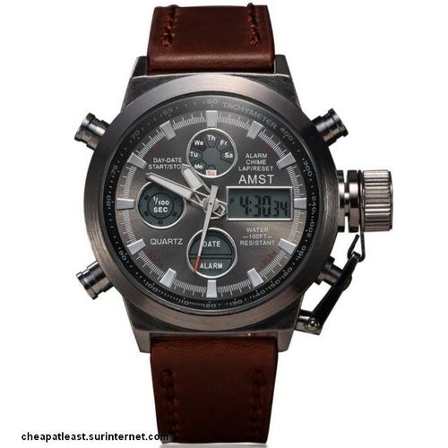 Superbe Montre Sport Style Militaire - Double Affichage / Chrono / Alarme / Bracelet Cuir