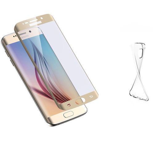 Film Verre Trempé Intégral Total Incurvé Samsung Galaxy S6 Edge Plus Or + 1 Coque Silicone 