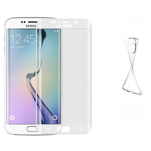 Film Verre Trempé Intégral Total Incurvé Blanc Samsung Galaxy S6 Edge Plus + 1 Coque Silicone 