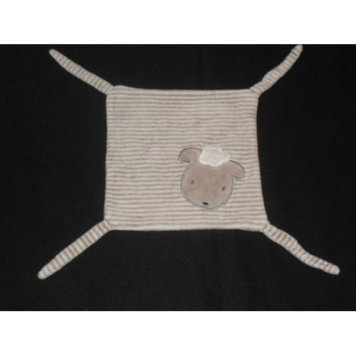 Doudou Plat Carré Mouton Agneau Blanc Et Marron Beige - Rayé - Kiabi 