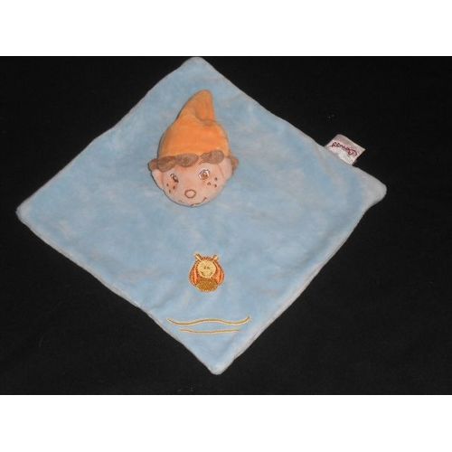 Doudou Plat Poupée Garçon Lutin Martin Bleu Vert Orange - Motif Escargot Brodé - Bengy 