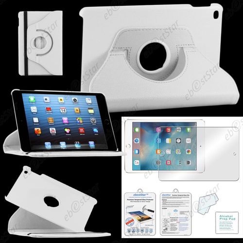 Ebeststar ® Pour Apple Ipad Mini 4 Etui Pu Cuir Coque Housse Rotative 360°, Couleur Blanc + Film Verre Trempé