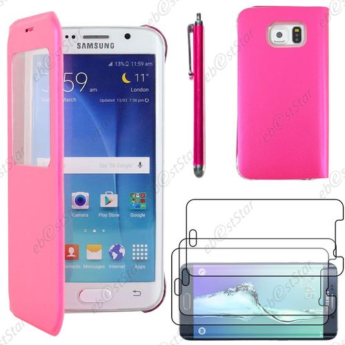 Ebeststar ® Housse Coque Etui Style View Portefeuille Pour Samsung Galaxy S6 Edge Sm-G925f G925, Couleur Rose + Stylet 3 Film Plastique