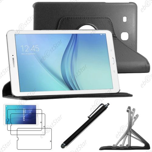 Ebeststar ® Housse Coque Etui Pu Cuir Rotatif Avec Support À Rotation 360° Pour Samsung Galaxy Tab E 9.6 T560, T561, Couleur Noir + Stylet 3 Film Plastique