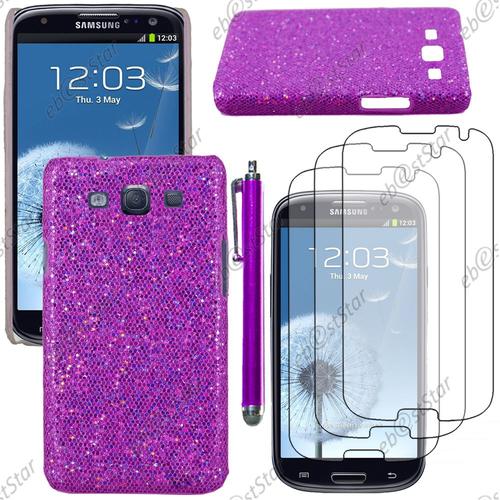 Ebeststar ® Etui Housse Coque Rigide À Paillettes Pour Samsung Galaxy S3 I9300 I9305, Couleur Violet + Stylet 3 Film Plastique