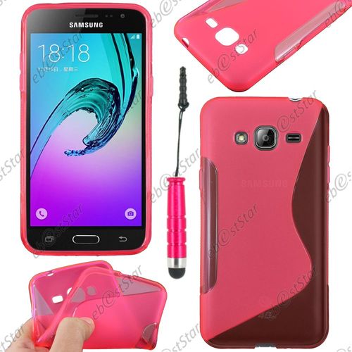 Ebeststar ® Housse Etui Coque Silicone Gel Motif S-Line Protection Souple Pour Samsung Galaxy J3 Sm-J300f, Couleur Rose + Mini Stylet + 1 Film Protection D'écran + Lingette