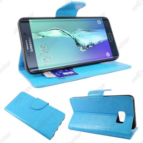 Ebeststar ® Housse Portefeuille Coque Etui Protection Folio Pour Samsung Galaxy S6 Edge Sm-G925f G925, Couleur Bleu + 1 Film Protection D'écran + Lingette