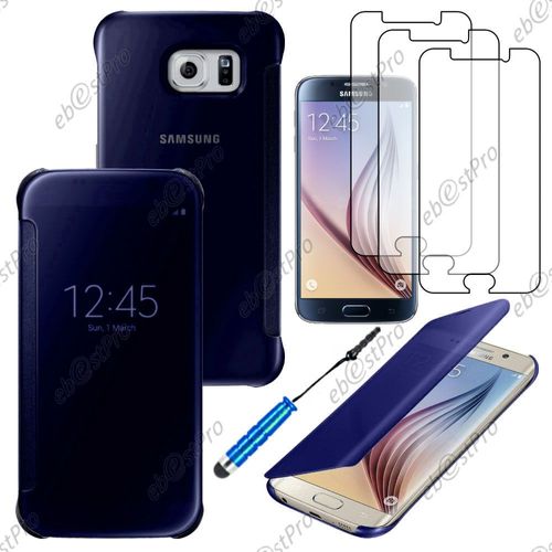 Ebeststar ® Housse Coque Etui View Clear Cover Miroir Pour Samsung Galaxy S6 Edge + Sm-G928f Edge Plus, Couleur Bleu Foncé + Mini Stylet 3 Film Plastique