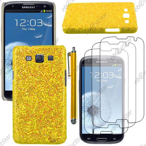 Ebeststar ® Etui Housse Coque Rigide À Paillettes Pour Samsung Galaxy S3 I9300 I9305, Couleur Or + Stylet 3 Film Plastique