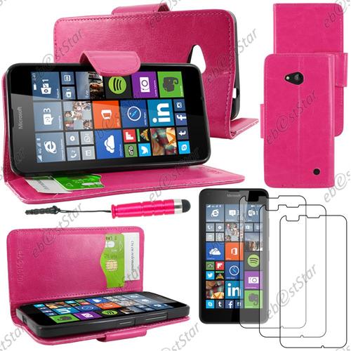 Ebeststar ® Housse Coque Etui Portefeuille Support Folio Simi Cuir Pour Microsoft Lumia 640 Lte Dual, Couleur Rose + Mini Stylet 3 Film Plastique