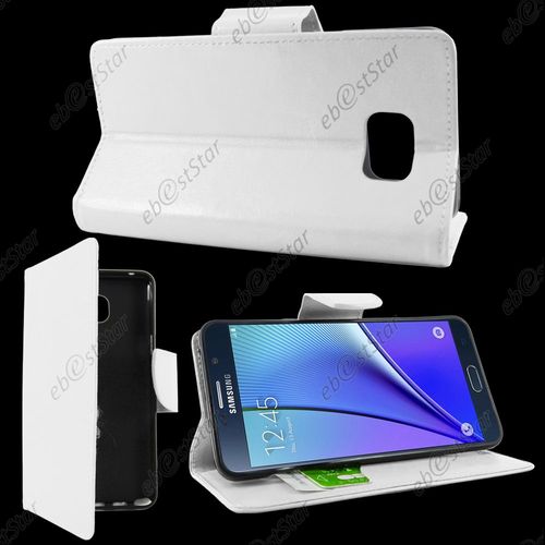 Ebeststar ® Housse Portefeuille Coque Etui Protection Folio Pour Samsung Galaxy Note5 Sm-N920f Note 5, Couleur Blanc + 1 Film Protection D'écran + Lingette