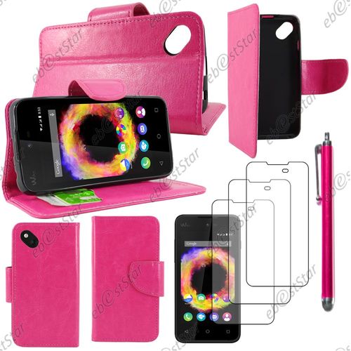 Ebeststar ® Housse Coque Etui Portefeuille Support Folio Simi Cuir Pour Wiko Sunset 2, Couleur Rose + Stylet 3 Film Plastique