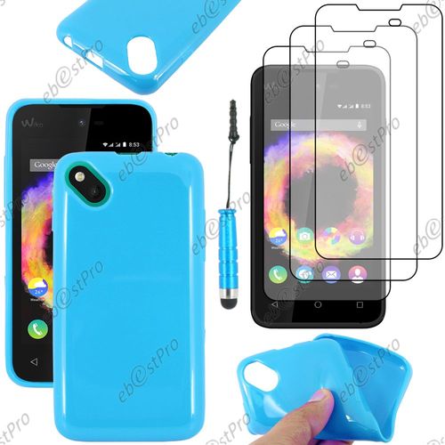 Ebeststar ® Housse Etui Coque Souple Silicone Gel Sans Motif Pour Wiko Sunset 2, Couleur Bleu + Mini Stylet 3 Film Plastique