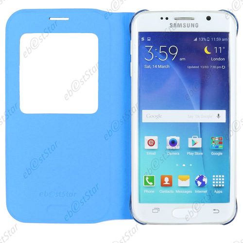 Ebeststar ® Housse Protection Coque Etui Flip View Pour Samsung Galaxy S6 Edge Sm-G925f G925, Couleur Bleu + 1 Film Protection D'écran + Lingette