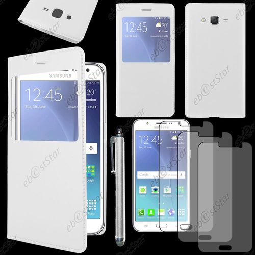 Ebeststar ® Housse Coque Etui Style View Portefeuille Pour Samsung Galaxy J5 Sm-J500f, Couleur Blanc + Stylet 3 Film Plastique