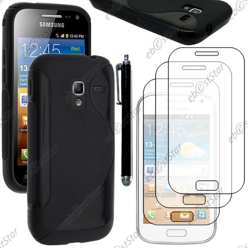 Ebeststar ® Housse Etui Coque Silicone Gel Motif S-Line Protection Souple Pour Samsung Galaxy Ace 2 I8160, S7560m, Couleur Noir + Stylet 3 Film Plastique