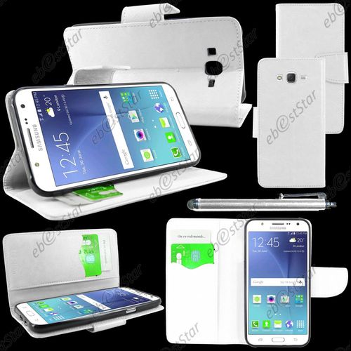 Ebeststar ® Housse Coque Etui Portefeuille Support Folio Simi Cuir Pour Samsung Galaxy J5 Sm-J500f, Couleur Blanc + Stylet + 1 Film Protection D'écran + Lingette