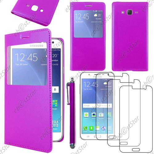 Ebeststar ® Housse Coque Etui Style View Portefeuille Pour Samsung Galaxy J7 Sm-J700f J700h, Couleur Violet + Stylet 3 Film Plastique